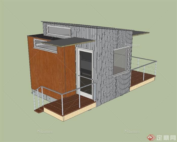 现代风格单层小住宅建筑设计su模型[原创]