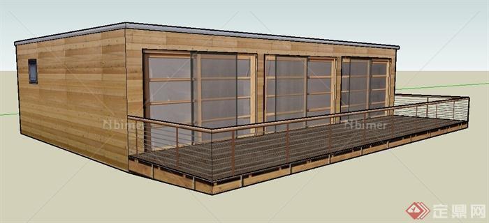 现代单层小木屋建筑设计SU模型