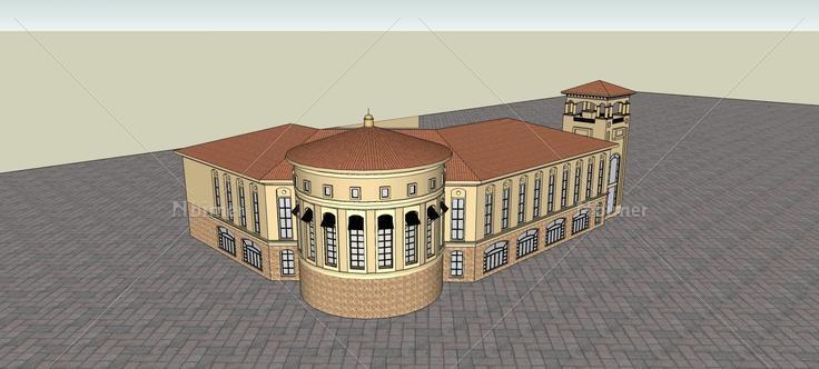西班牙风格小商业楼(82359)su模型下载