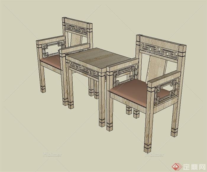 某现代中式风格独特桌椅设计su模型[原创]