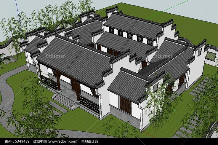 中式四合院建筑草图大师SU模型