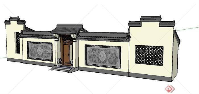 古典中式门和围墙设计SU模型