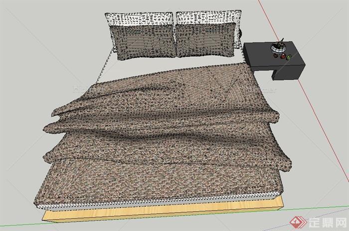 某卧室深色系双人床设计SU模型