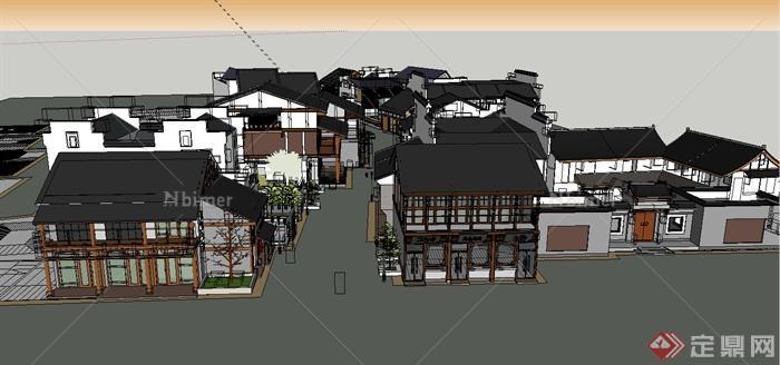 某古典中式徽派商业街建筑设计SU模型