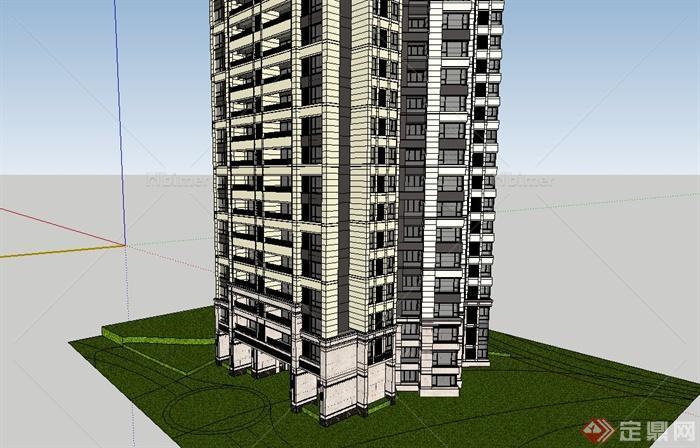 新古典风格超高层住宅楼设计su模型