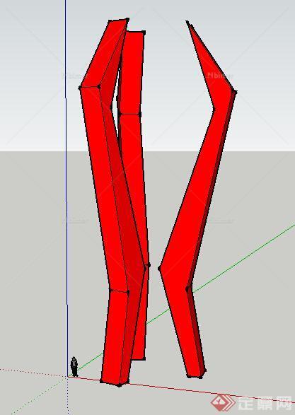 现代风格红色抽象广场雕塑小品设计SU模型