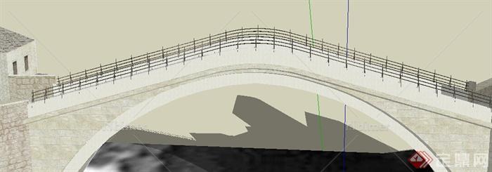 简欧风格单孔拱桥设计su模型