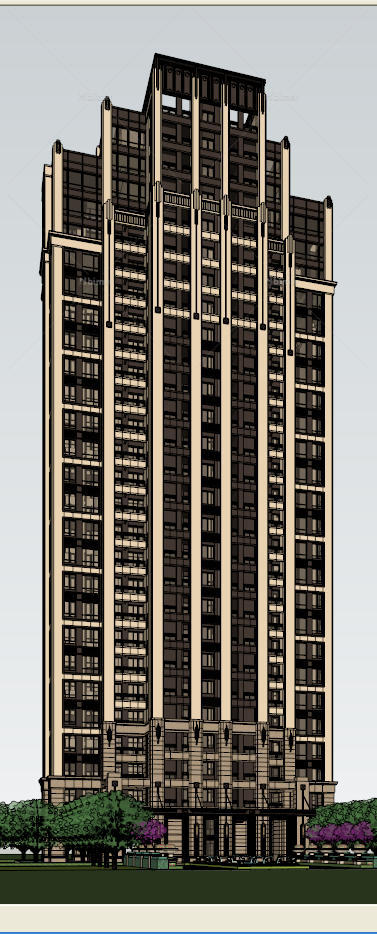 某新古典高层公寓建筑设计方案SU模型（带入口水