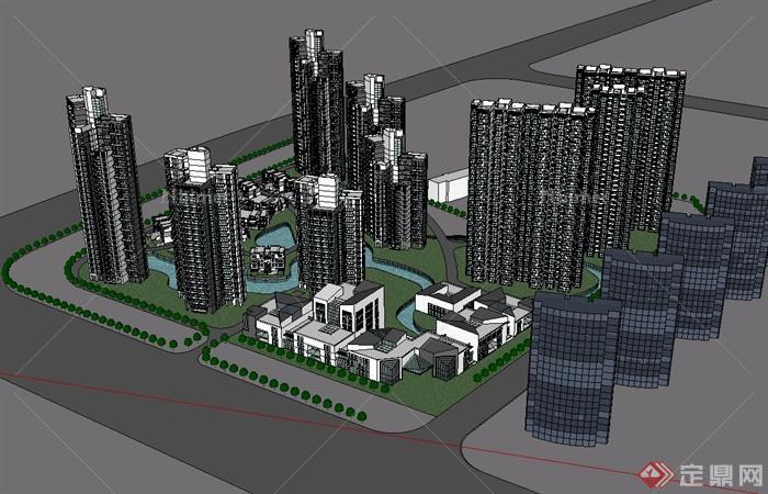 现代风格完整住宅小区建筑及景观规划设计su模型