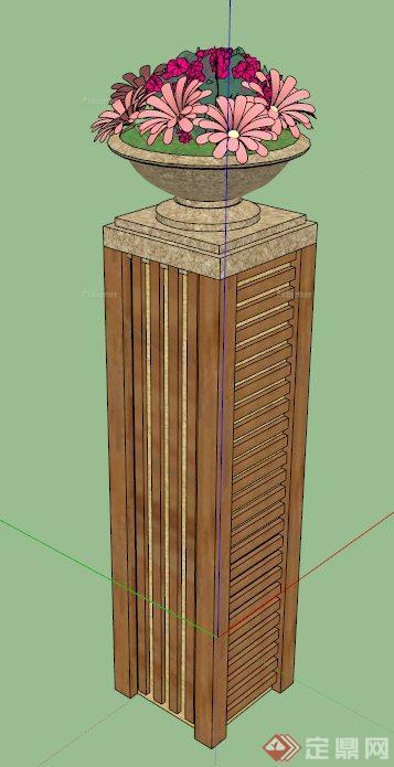木质花钵柱设计SU模型