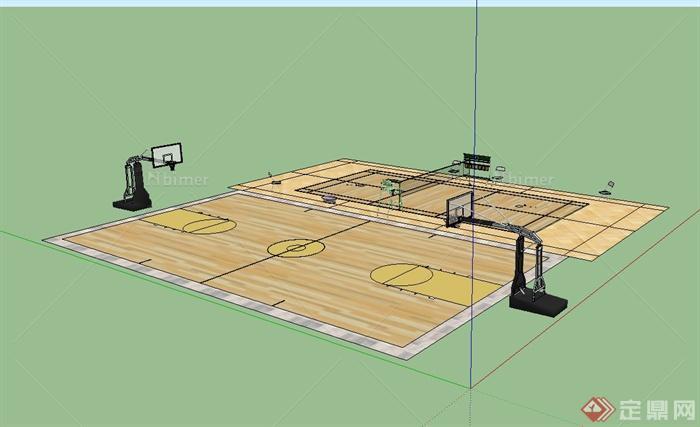 某现代风格篮球场、排球场地设计su模型