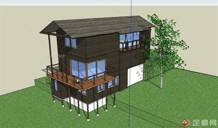 台地别墅建筑设计sketchup模型