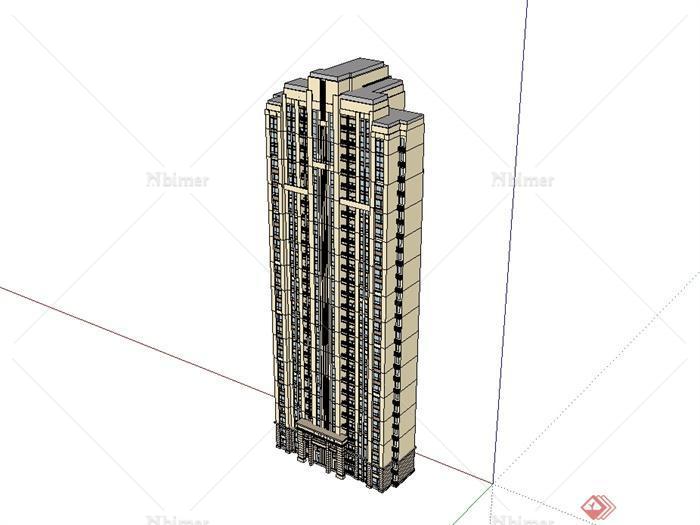 某现代风格高层完整详细居住建筑楼设计su模型[原