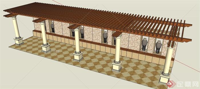 新古典风格廊架及景墙组合su模型