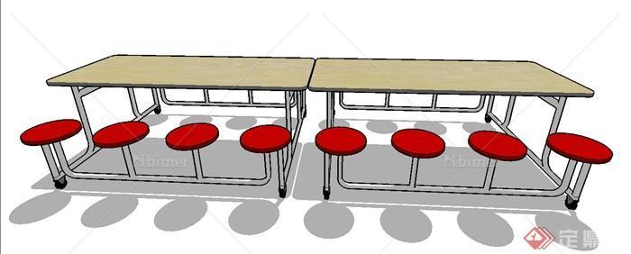现代食堂两张餐桌椅设计SU模型
