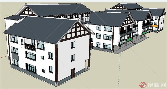 现代中式风格商住建筑设计SU模型