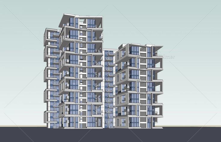 现代高层住宅楼(47029)su模型下载