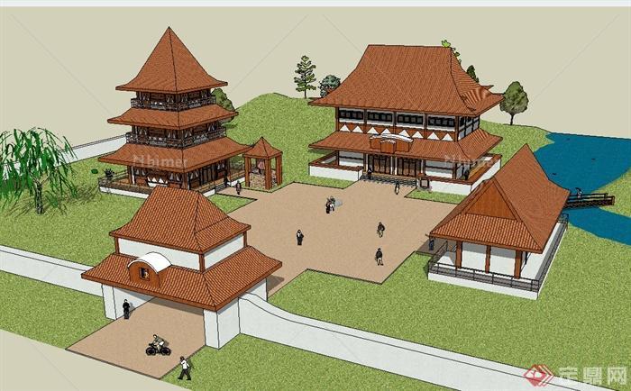 某东南亚风格寺庙建筑楼设计su模型[原创]