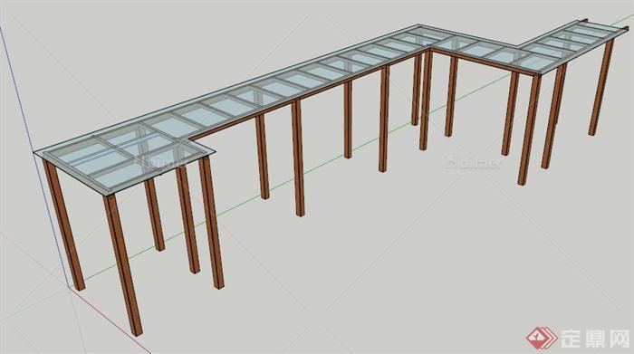 现代玻璃转折廊架设计su模型