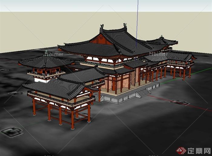 中国古典中式风格古镇建筑楼设计su模型[原创]