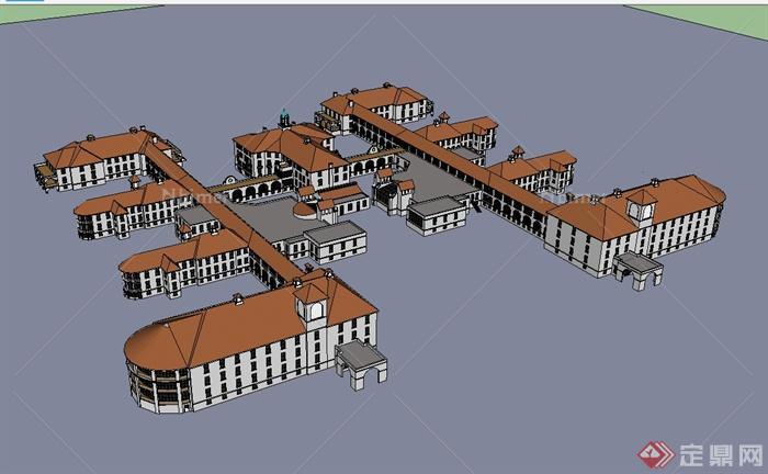 某欧式风格详细精致医院建筑楼群设计su模型[原创