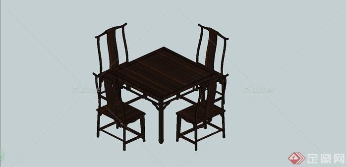 古典中式风格四人餐桌椅设计SU模型[原创]