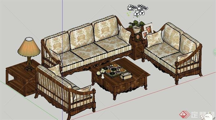 室内组合木质套装沙发设计SU模型