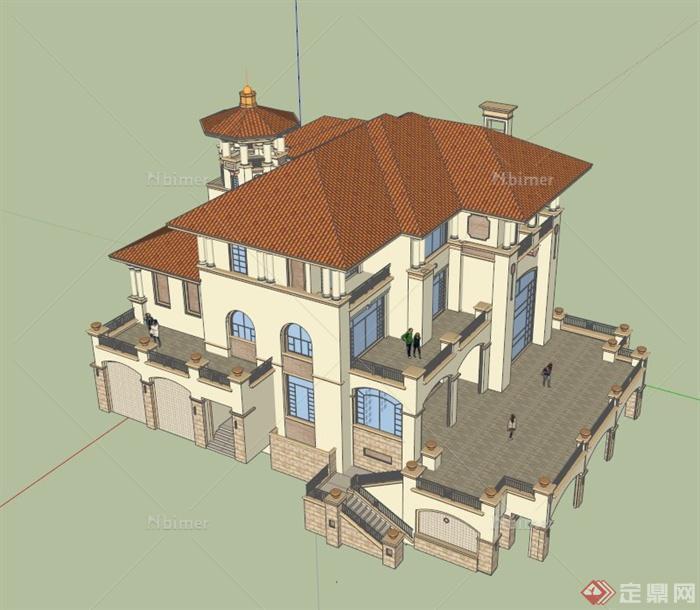 豪华欧式别墅建筑设计SU模型