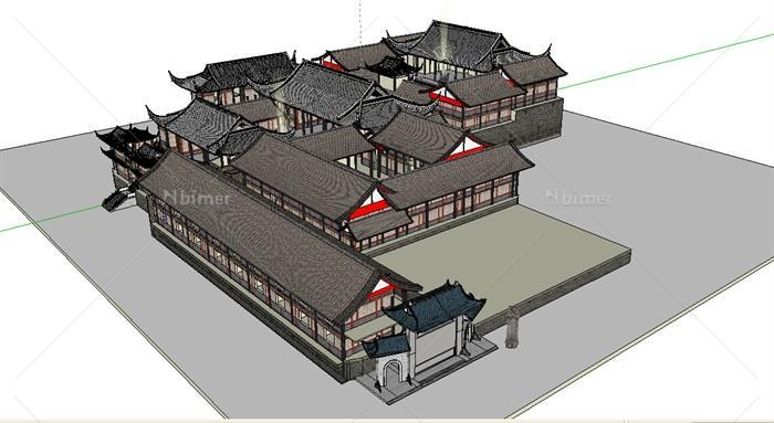 古典中式寺庙院落建筑设计su模型