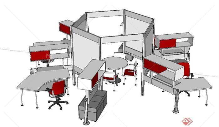 某现代组合办公桌椅设计su模型[原创]