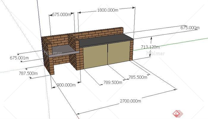 某户外厨房砖砌灶台SU模型