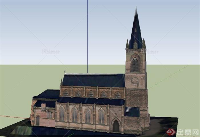 某古典欧式两层教堂建筑设计SU模型