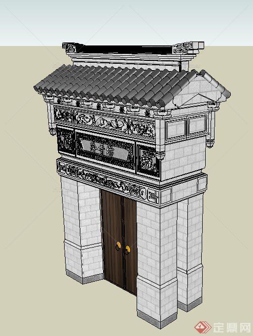 古典中式石门牌坊设计SU模型