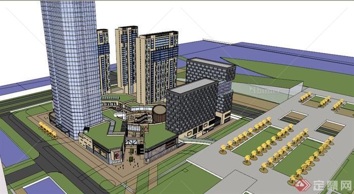 现代某市中心商业建筑景观设计SU模型