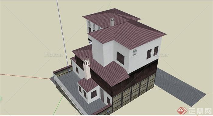 某简约欧式风格多层住宅建筑设计SU贴图模型[原创