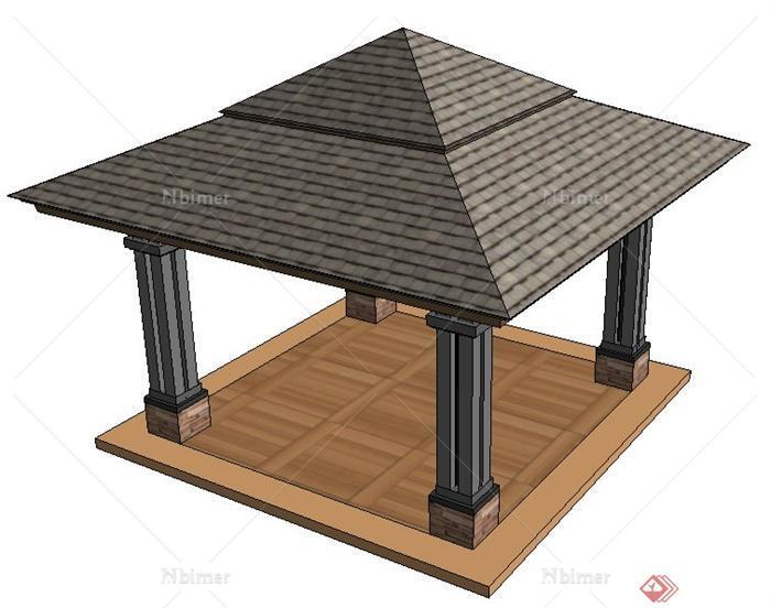 园林景观中式方形亭su模型