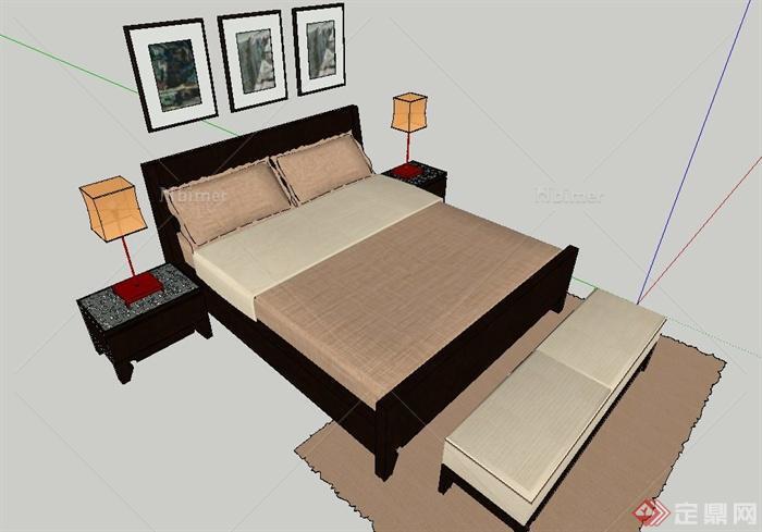 现代某简约风格室内双人床设计SU模型