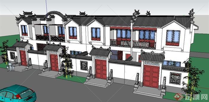 某地一中式风格联排住宅建筑设计su模型