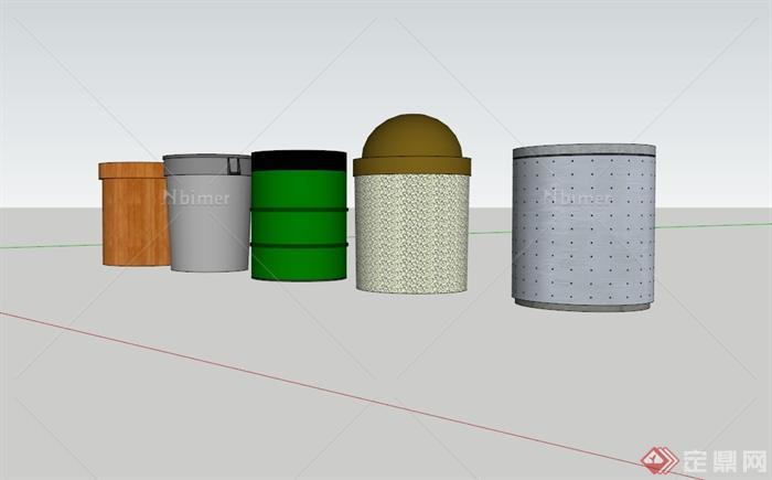 现代风格五个不同的垃圾桶设计su模型[原创]