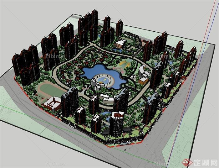 现代风格20公顷居住区规划设计su模型[原创]