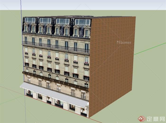 某欧式多层方形商住房建筑设计SU模型