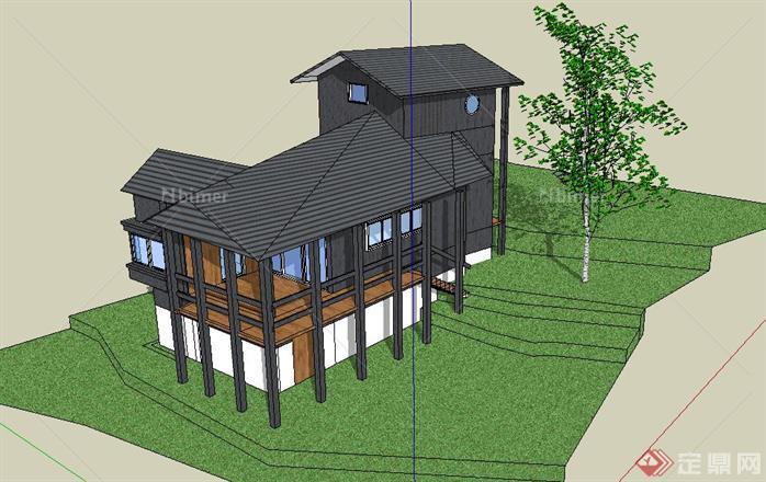 坡地别墅建筑设计方案sketchup模型