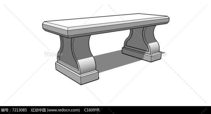 白色石砌长方形座椅SU模型