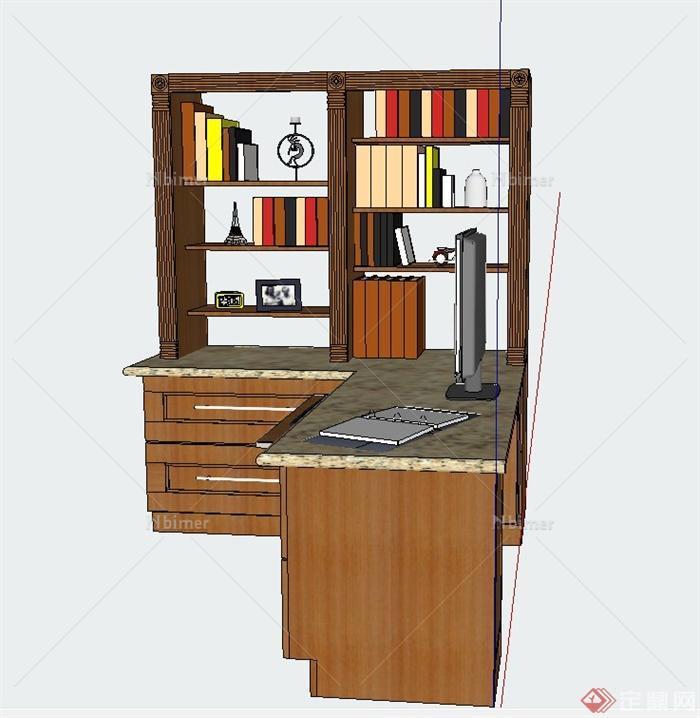 某室内木质组合办公桌设计SU模型