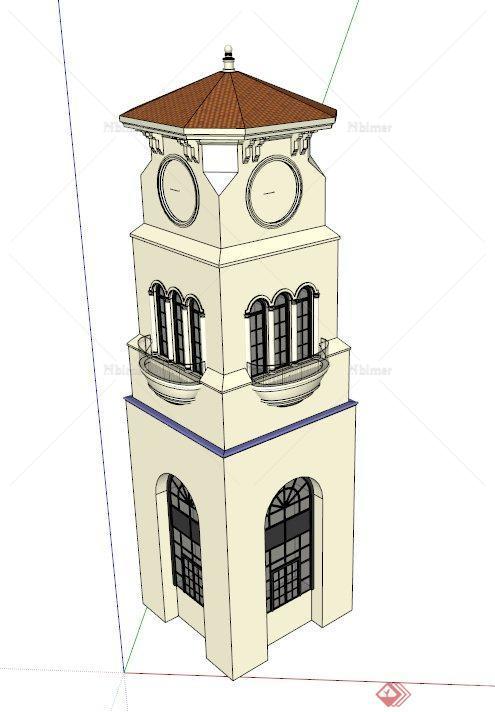 欧式商业钟塔建筑设计SU模型