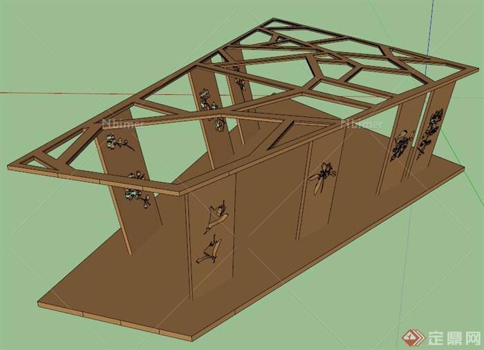 现代简约木质镂花廊架设计su模型