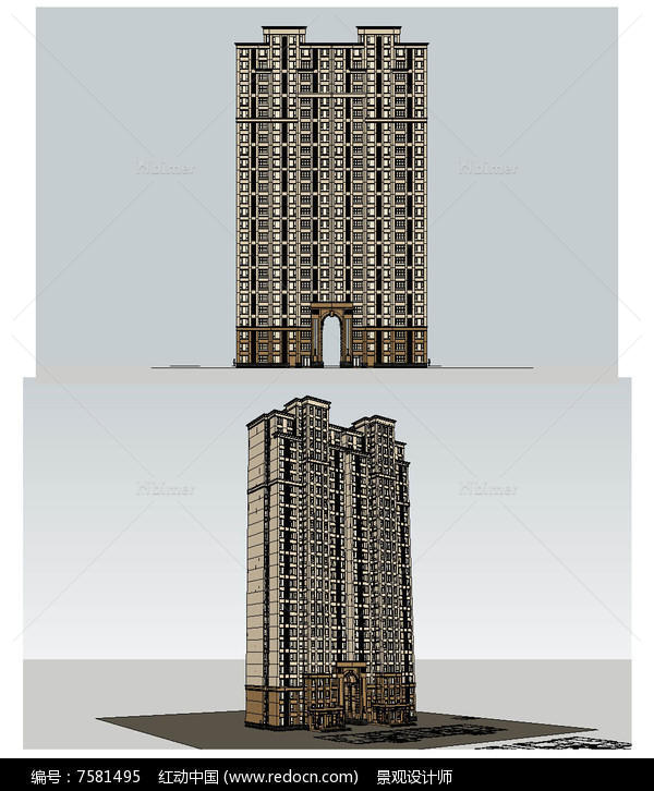 古典高层住宅建筑草图大师SU模型