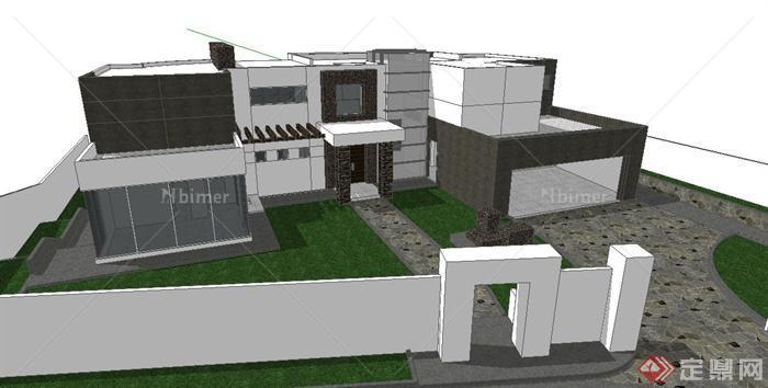 莱特风格两层别墅建筑设计SketchUp模型[原创]