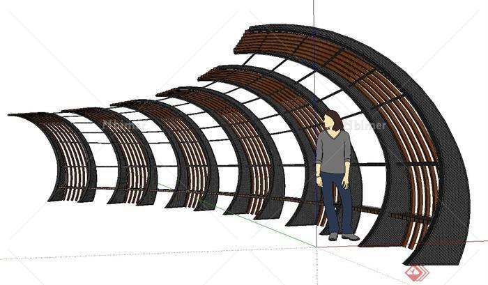 某现代拱形廊架设计su模型