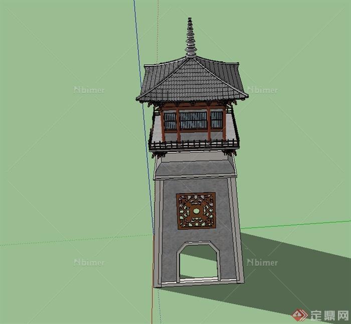 古典中式风格独特造型塔楼建筑设计su模型[原创]